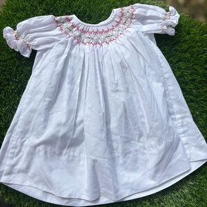 HANDMADE SMOCKED CHRISTMAS DRESS BABY GIRL INFANT COTTON 3-6 MONTHS